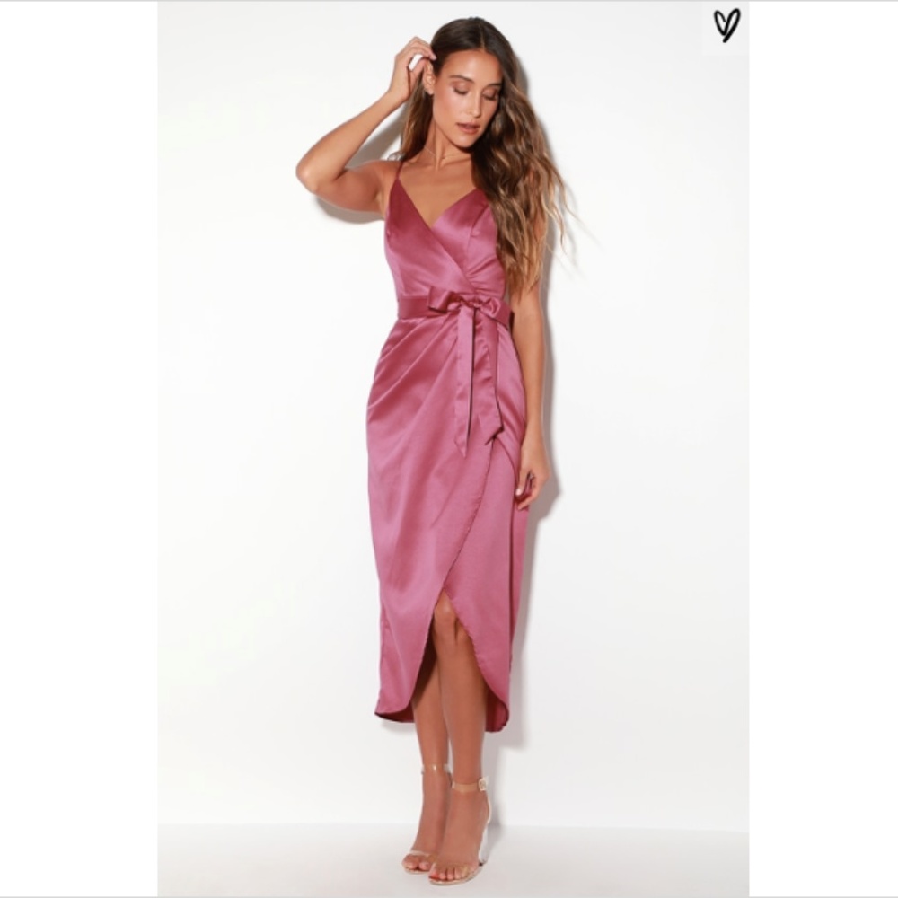 Joice Mauve Satin Midi Dress Lulu's
